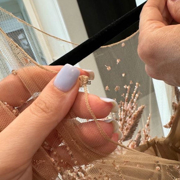 Marchesa beaded embellished illusion satin dress with front slit - Picture 16 of 16